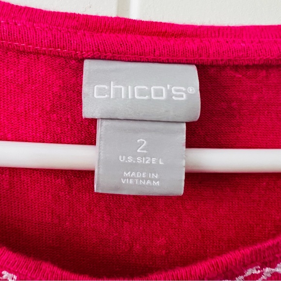 Chico’s Flutter Sleeve Top Sz 2 US Large Pink Blouse 100% Linen Embroidered Neck - Picture 6 of 9
